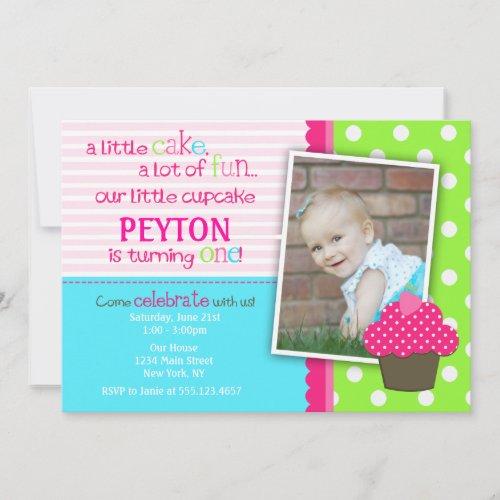 Bright Cupcake 1st Birthday Party Invitation