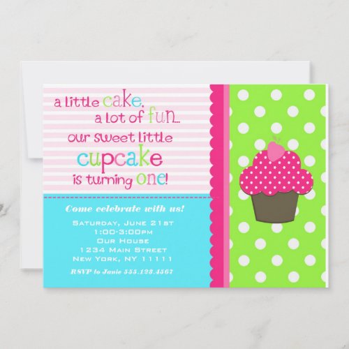 Bright Cupcake 1st Birthday Party Invitation