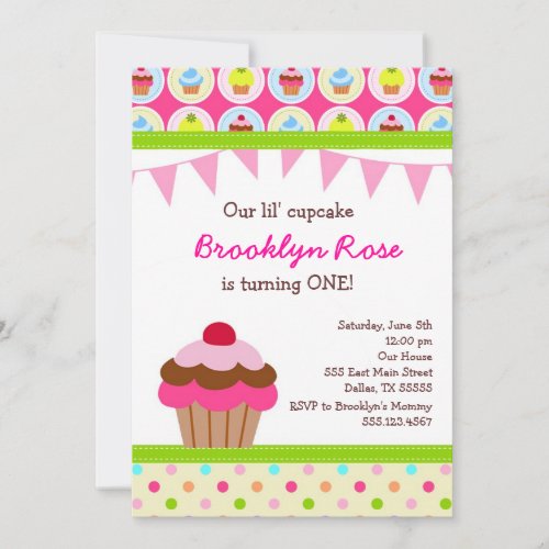 Bright Cupcake Invitations - First Birthday Party