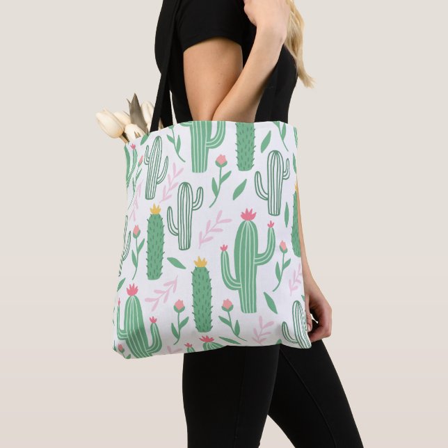 Bright Cute Cactus Pattern Tote Bag (Close Up)