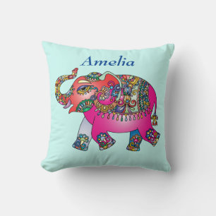 Bright Cute Elephant Show Your Colors Personalized Throw Pillow