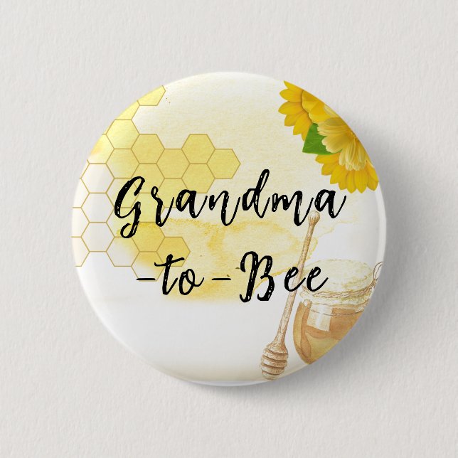 Bright Cute Honey with Greenery and Yellow Flowers Button (Front)