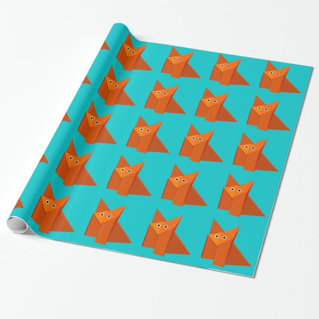 Bright Cute Origami Fox Pattern Wrapping Paper (Unrolled)
