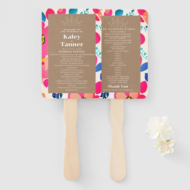 Bright Cutouts Cardstock Inspired Wedding Hand Fan (Front and Back)