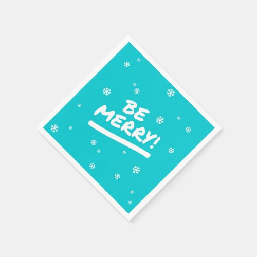 Bright Cyan Blue Be Merry Christmas Party Napkins