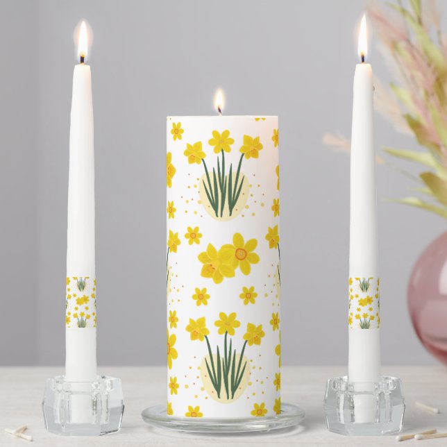 Bright daffodils, seamless pattern unity candle set (In Situ)