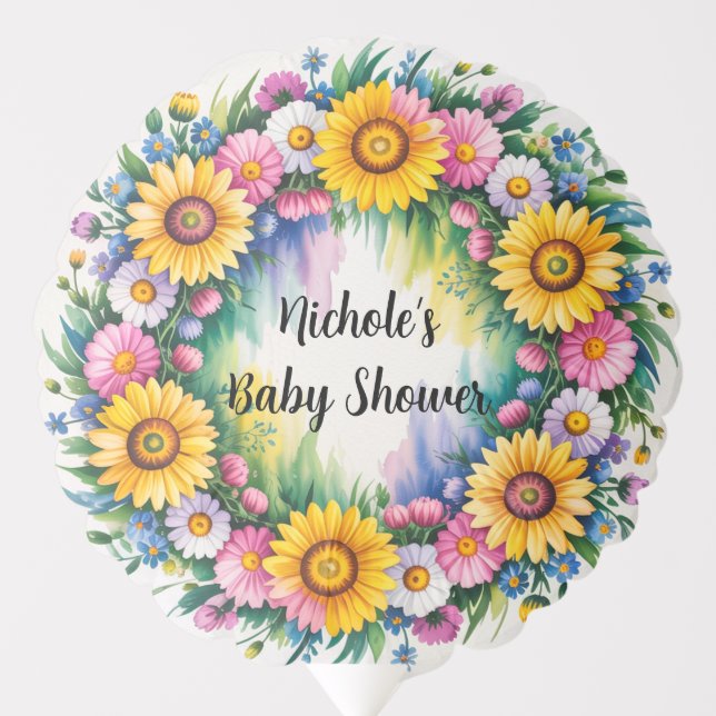 Bright Daisies and Wildflowers Girl Baby Shower Balloon (Front)
