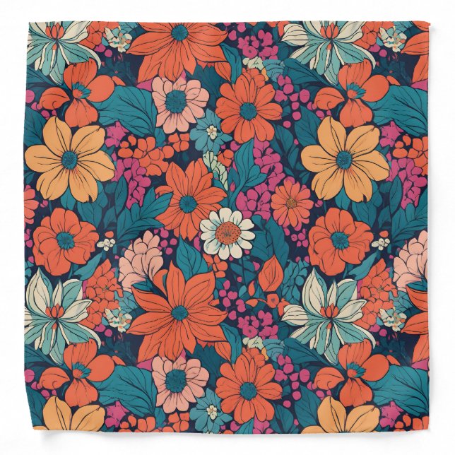 Bright Daisy Floral Pattern Botanical Custom Pet Bandana (Front)