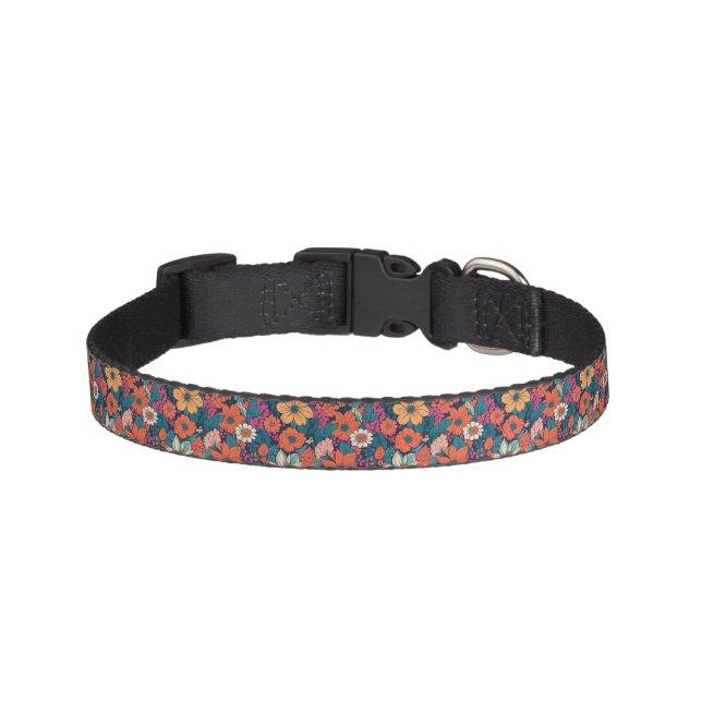 Bright Daisy Floral Pattern Botanical Custom Pet Collar (Front)