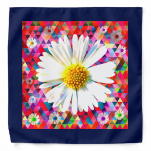 Bright daisy on multicolored patchwork bandana
