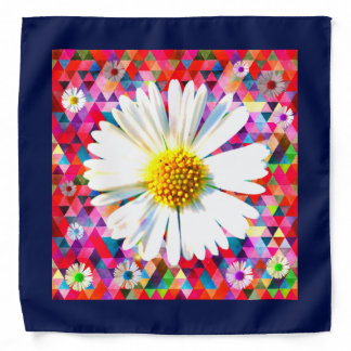 Bright daisy on multicolored patchwork bandana