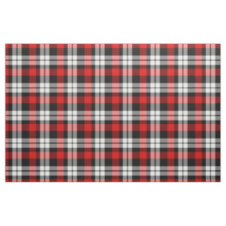 Bright Dark Red Black White Tartan Squares Pattern Fabric