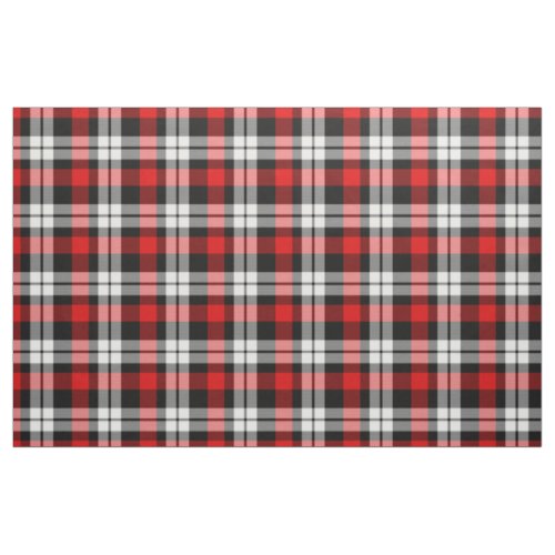 Bright Dark Red Black White Tartan Squares Pattern Fabric