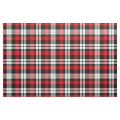 Bright Dark Red Black White Tartan Squares Pattern Fabric