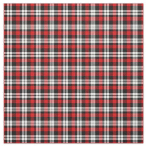 Bright Dark Red Black White Tartan Squares Pattern Fabric