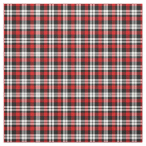 Bright Dark Red Black White Tartan Squares Pattern Fabric