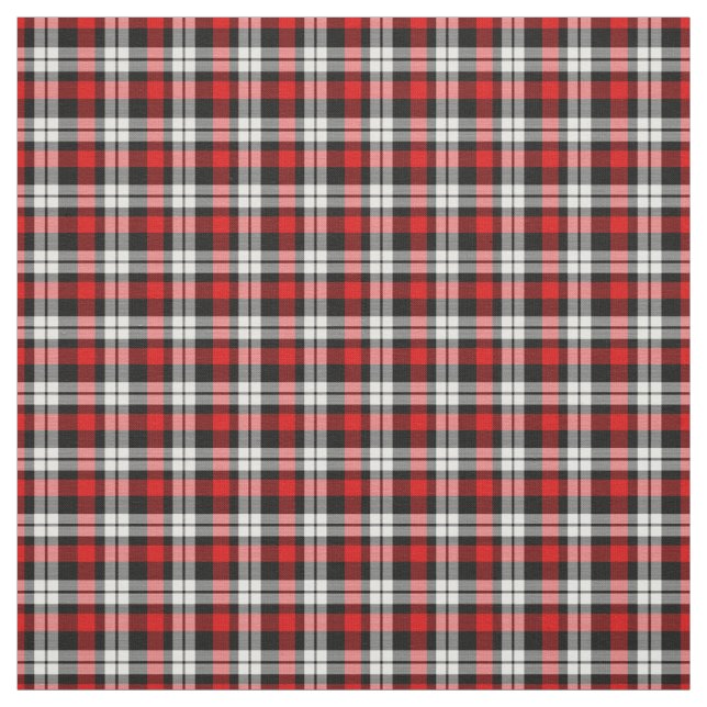 Bright Dark Red Black White Tartan Squares Pattern Fabric (Swatch)