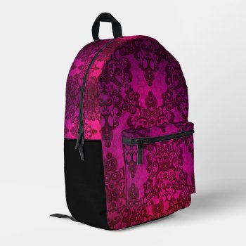 Bright Deep Pink Damask Bohemain Style Printed Backpack by MHDesignStudio at Zazzle
