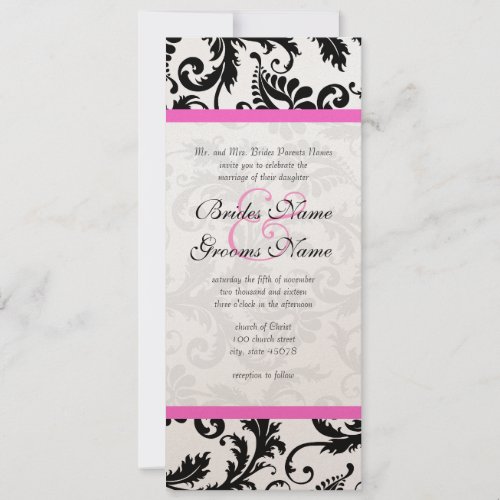 Bright Deep Pink Damask Swirls Wedding Invitation