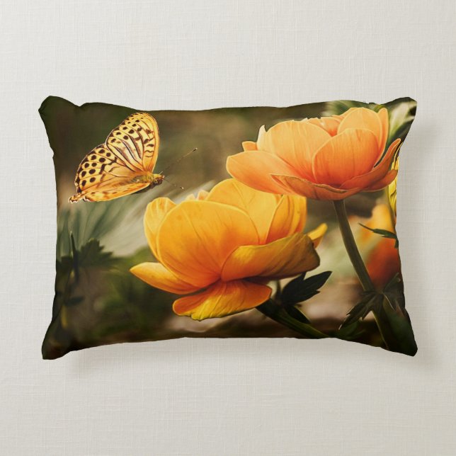 Bright Deep Yellow Flowers with Butterfly Accent Pillow (Front)