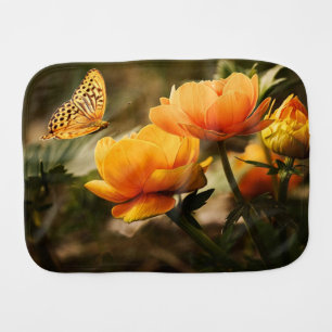 Bright Deep Yellow Flowers with Butterfly Baby Burp Cloth