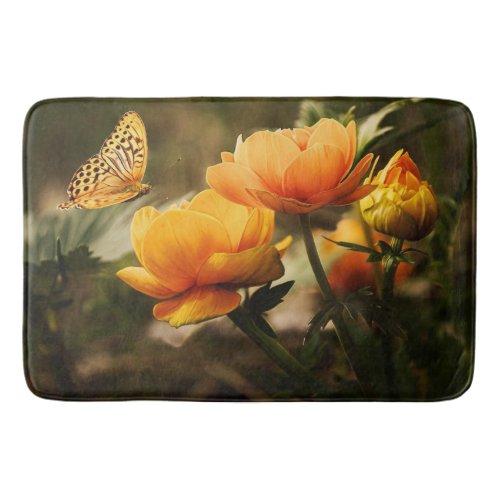 Bright Deep Yellow Flowers with Butterfly Bath Mat