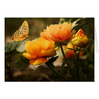 Bright Deep Yellow Flowers with Butterfly Blank Cards