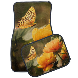 Bright Deep Yellow Flowers with Butterfly Car Floor Mat
