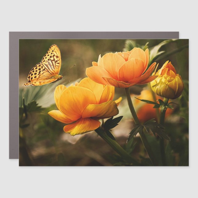 Bright Deep Yellow Flowers with Butterfly Car Magnet (Front)