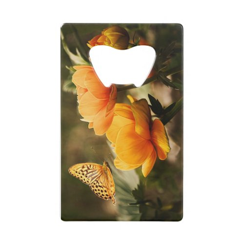 Bright Deep Yellow Flowers with Butterfly Credit Card Bottle Opener