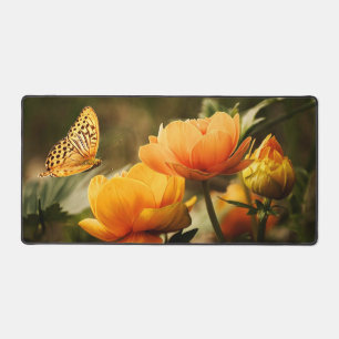 Bright Deep Yellow Flowers with Butterfly Desk Mat