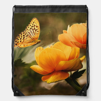 Bright Deep Yellow Flowers with Butterfly Drawstring Bag