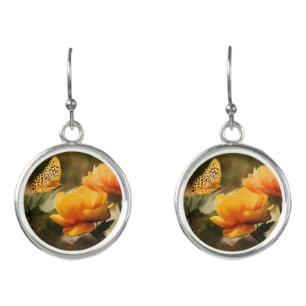 Bright Deep Yellow Flowers with Butterfly Earrings