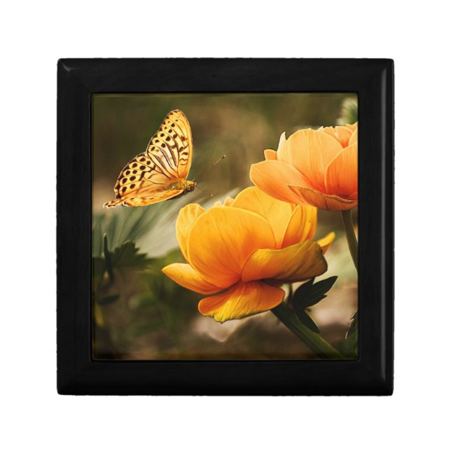 Bright Deep Yellow Flowers with Butterfly Gift Box (Front)