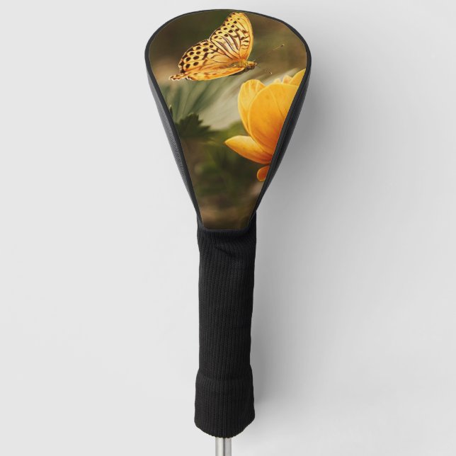 Bright Deep Yellow Flowers with Butterfly Golf Head Cover (Front)