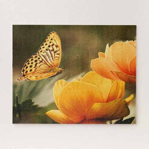 Bright Deep Yellow Flowers with Butterfly Jigsaw Puzzle