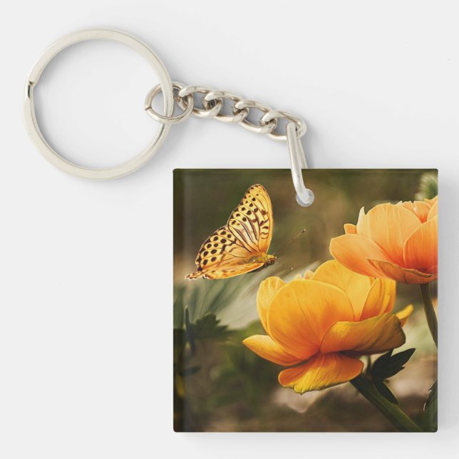 Bright Deep Yellow Flowers with Butterfly Keychain (Front)