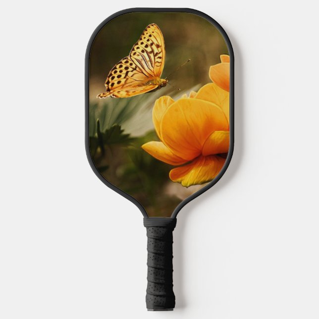 Bright Deep Yellow Flowers with Butterfly Pickleball Paddle (Front)