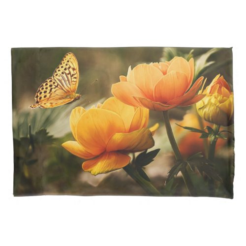 Bright Deep Yellow Flowers with Butterfly Pillow Case