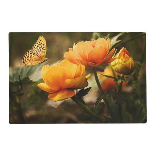 Bright Deep Yellow Flowers with Butterfly Placemat