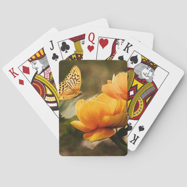 Bright Deep Yellow Flowers with Butterfly Poker Cards (Back)