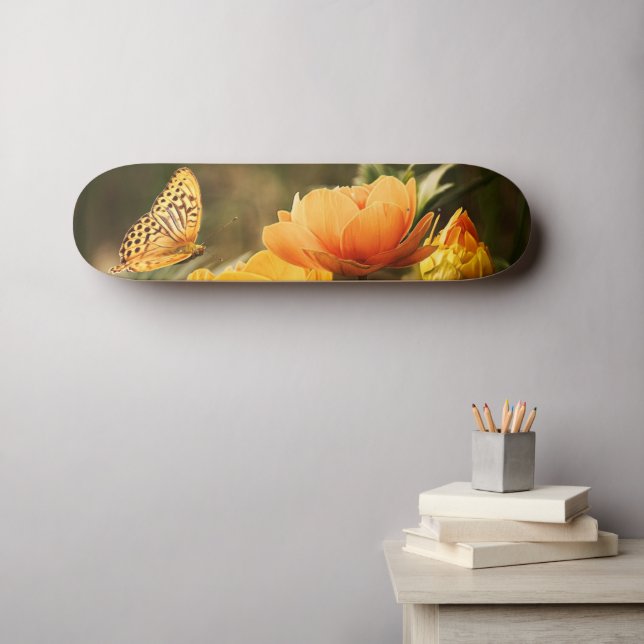 Bright Deep Yellow Flowers with Butterfly Skateboard (Wall Art (Horz))