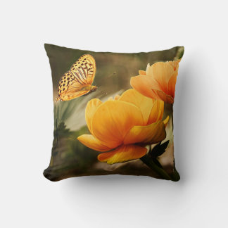 Bright Deep Yellow Flowers with Butterfly Throw Pillow