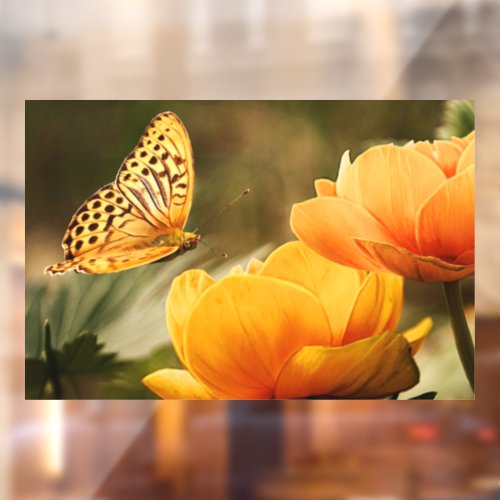 Bright Deep Yellow Flowers with Butterfly Window Cling