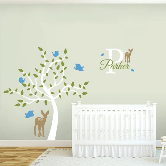 Bright Deer, Birds, And Trees Wall Decal (Front)