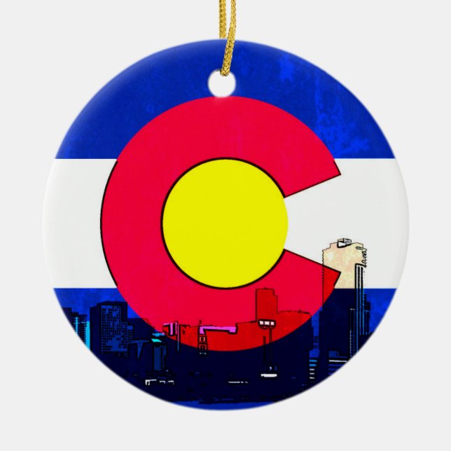 Bright Denver Colorado flag skyline ornament (Front)
