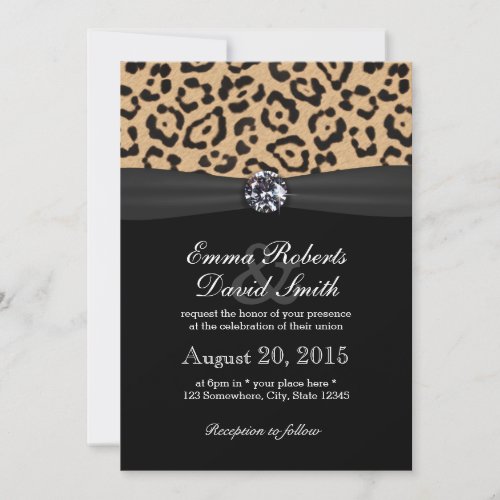Bright Diamond &amp; Leopard Print Wedding 5x7 Paper Invitation Card