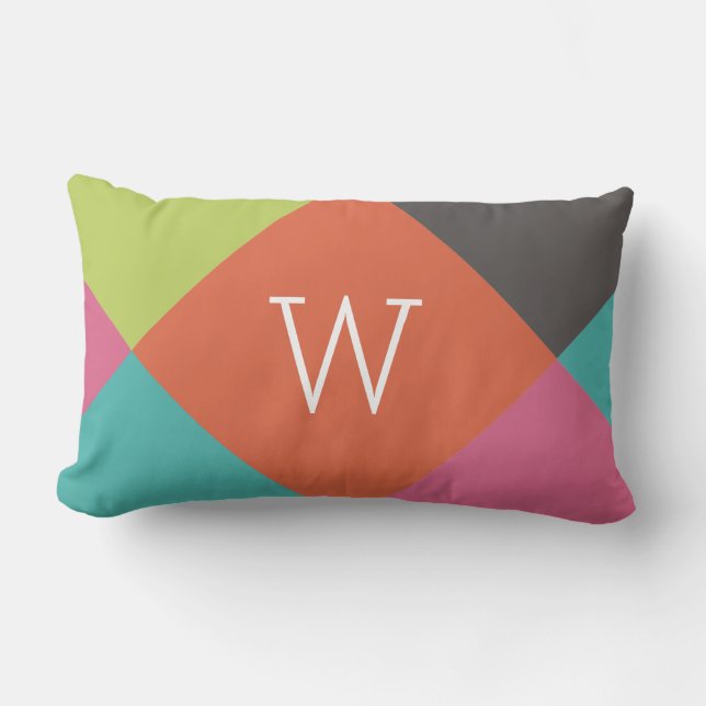 Bright Diamonds Monogram Lumbar Pillow (Front)