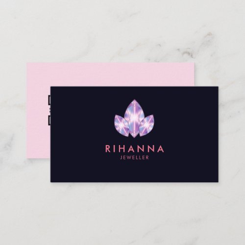 Bright Dimond Jeweler Pink Navy Minimal QR code  Business Card