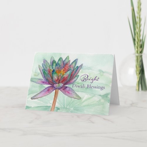 Bright Diwali Blessings Lotus Flower Card